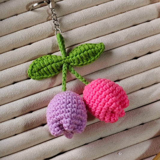 Double Tulip flower keychain - Busy Bee Artist