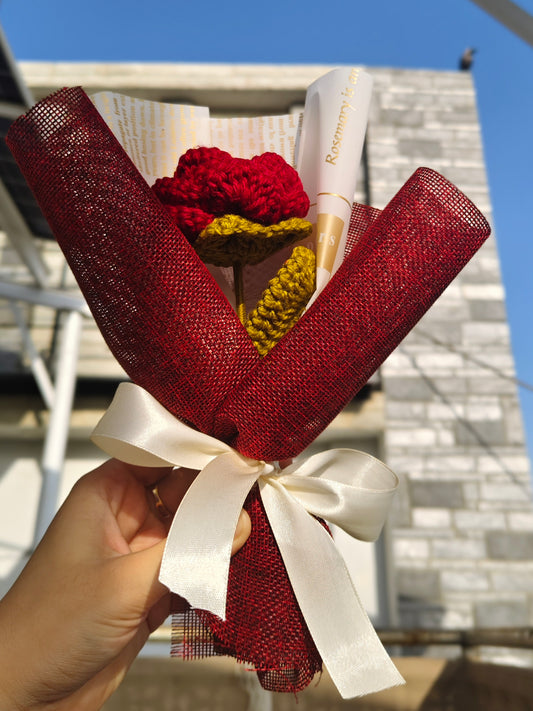 Maroon deep Red rose Bouquet with greeting card