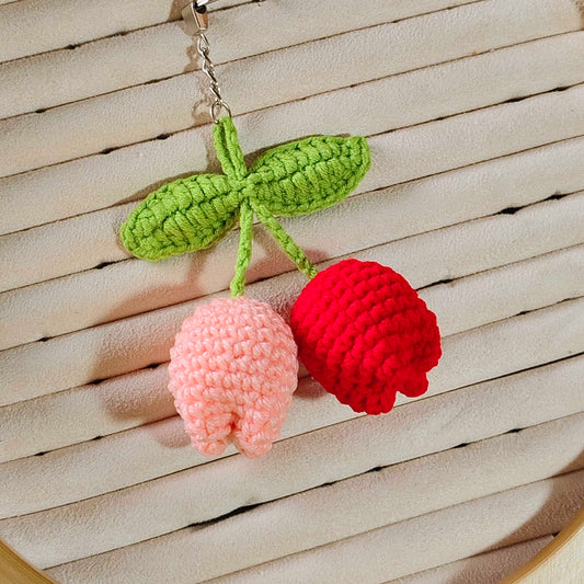 Double Tulip flower keychain - Busy Bee Artist