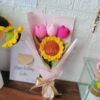 Sunflower with 3 pink tulips